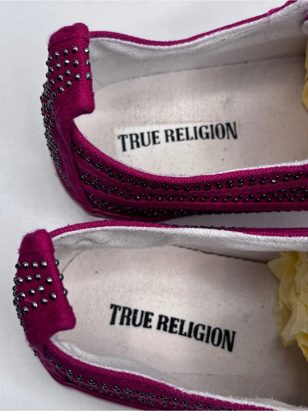 True Religion Women's Rhinestone-Studded Canvas Slip-On Sneakers Red & White 9.5